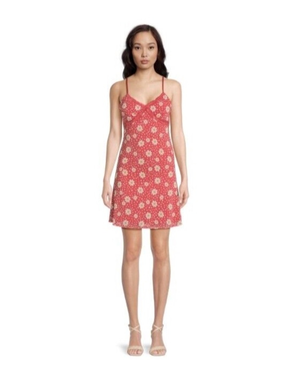 No Boundaries Coral Red Lace-Trim Slip Top